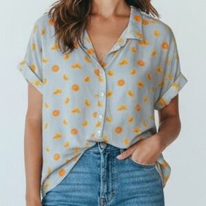 Per Se Citrus Slice Summer Statement Fruit Print Oversized Button Down Shirt XL